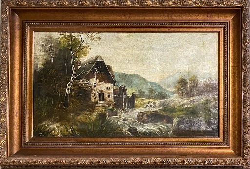 Картина "Домик у реки". Европа. Вторая половина XIX века
