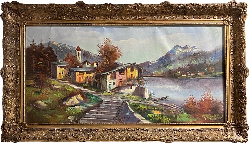 Картина "Домик у озера". Европа. Вторая половина XIX века
