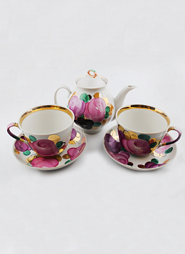  Фарфоровый набор ( чайник и две чайные пары) Дулёво