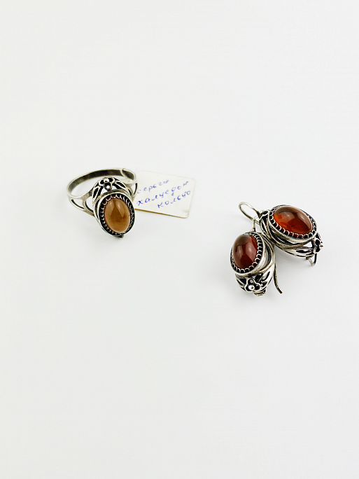 Комплект Серьги и кольцо с камнем